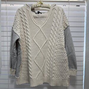 Int'l. Concepts cable body cream sweater w/contrasting sleeves & hoodie; Size 1X